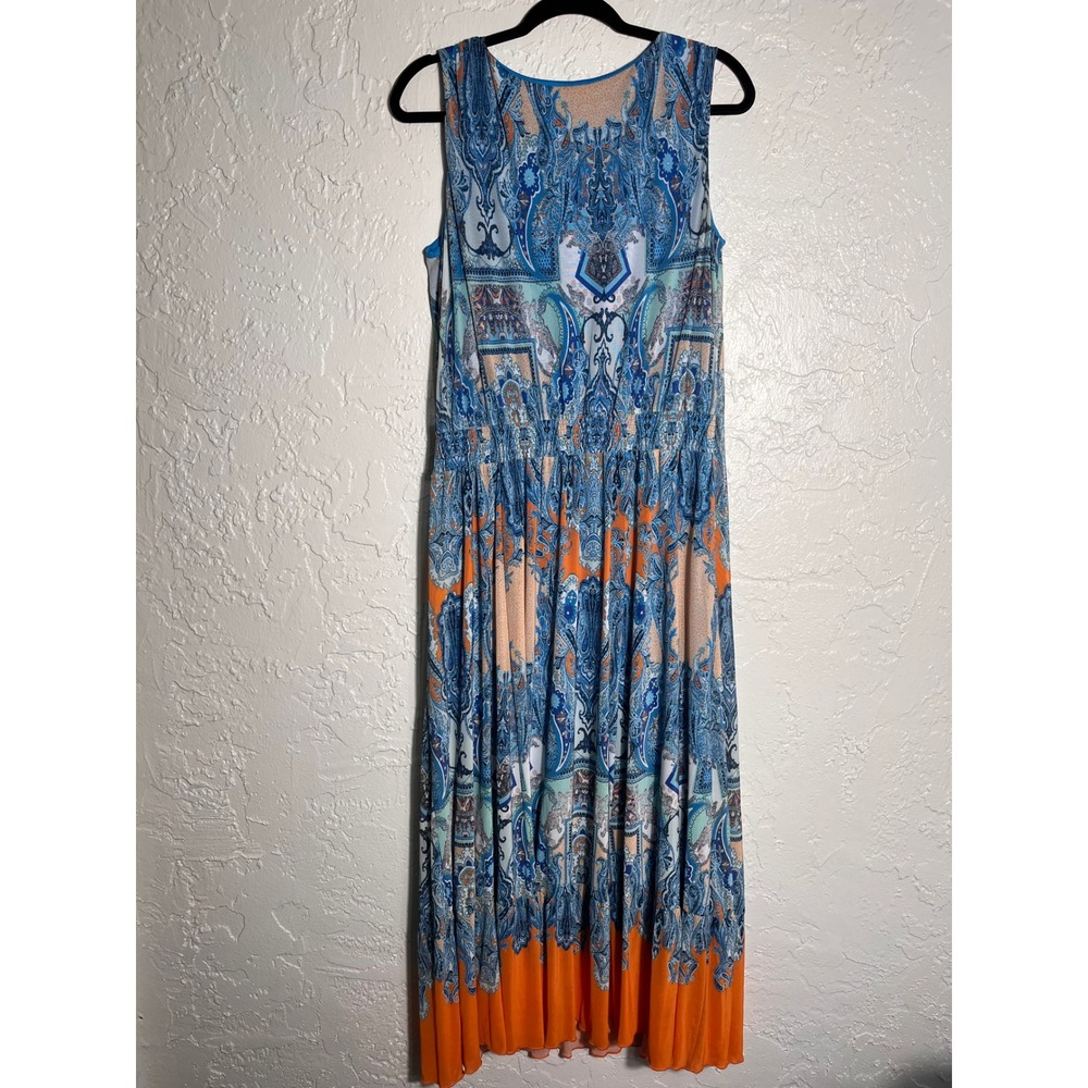 Reba Blue Paisley Sleeveless Midi Dress Keyhole Neck Stretch Knit Women's M - Picture 4 of 8